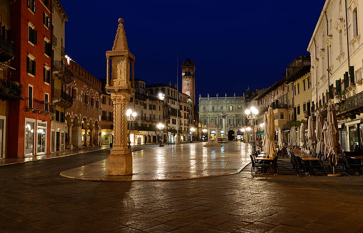 night, lights, home, area, Italy, Verona, HD wallpaper