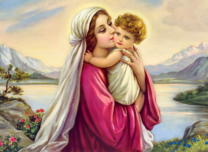 Mama Mary, mother and child painting, Religious, young adult, HD wallpaper