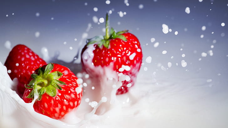 HD wallpaper: Red strawberries splash whipped cream | Wallpaper Flare