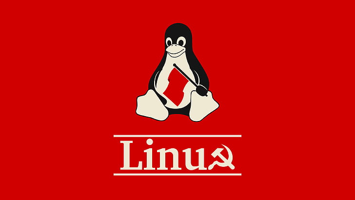 Linux, Tux, socialism, FoxyRiot, red, hammer and sickle, HD wallpaper