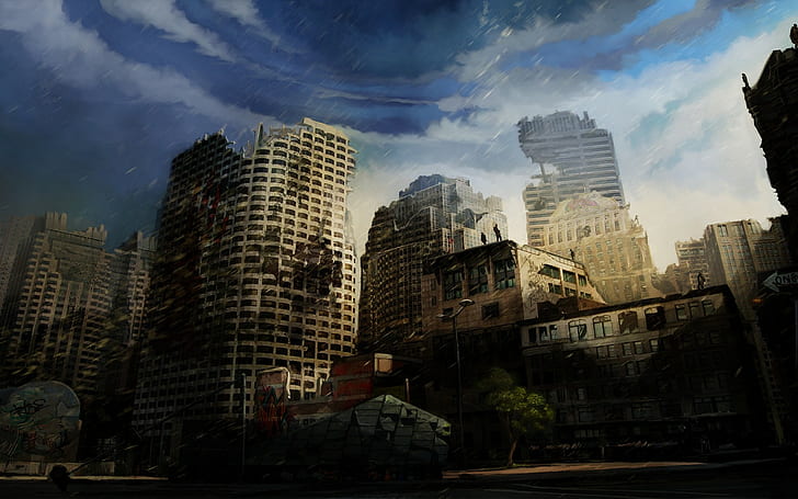 apocalyptic, city, ruin, artwork, HD wallpaper