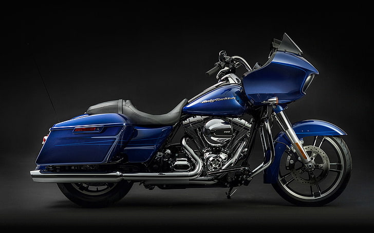 Harley-Davidson Road Glide 2015, blue and black motorcycle, Motorcycles