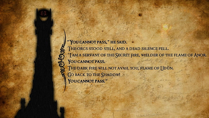 The Lord of the Rings, Gandalf, quote, movies, Balrog, Barad-dûr, HD wallpaper