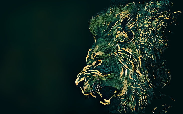 lion digital wallpaper, artwork, wildlife, studio shot, black background, HD wallpaper