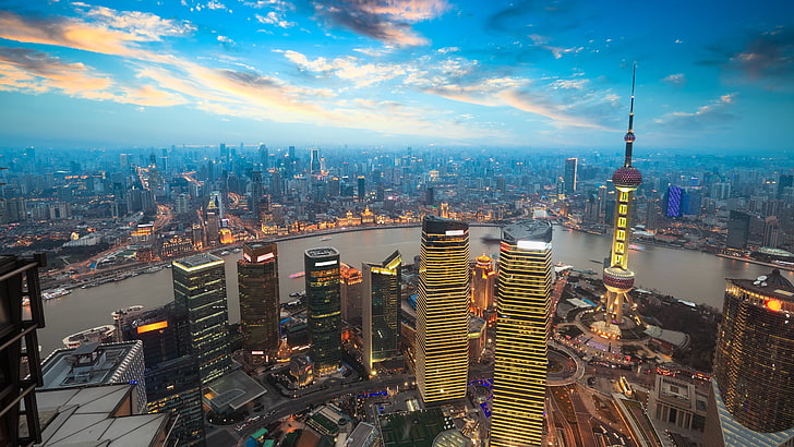 city buildings, skyscraper, Shanghai, cityscape, urban Skyline, HD wallpaper