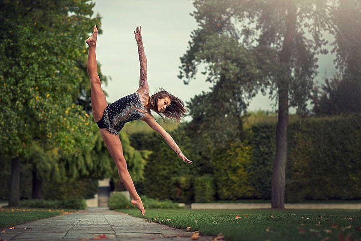 dancer, women, ballerina, jumping, Dimitry Roulland, Oceane Charoy, HD wallpaper