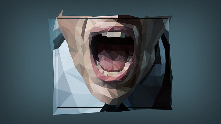 person open mouth painting, low poly, digital art, simple, face, HD wallpaper