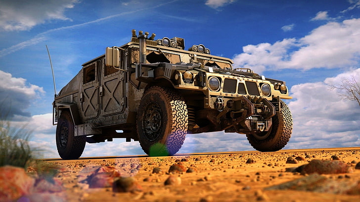 gray vehicle, army, HMMWV, military, sky, transportation, mode of transportation, HD wallpaper