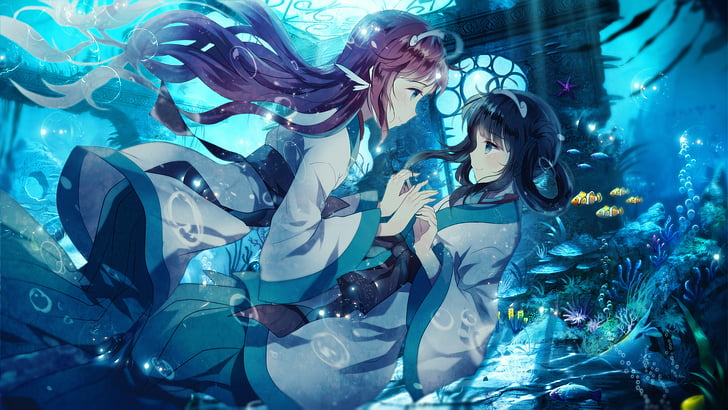 Anime, Nagi no Asukara, underwater, women, sea, adult, people