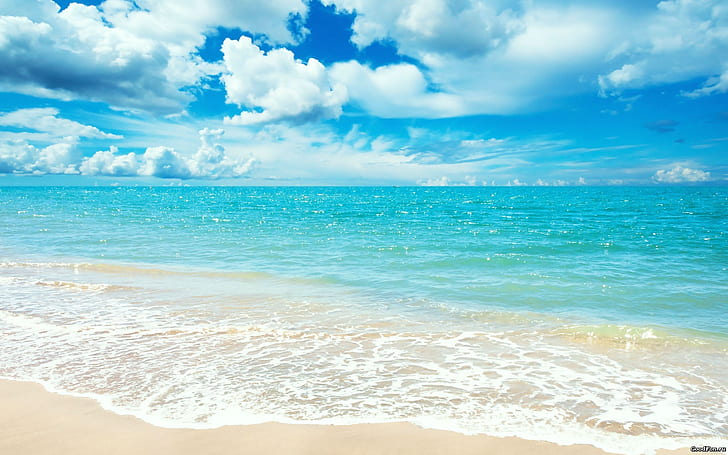 Blue Sea, white sand beach, sun, sky, scenery, landscape, water