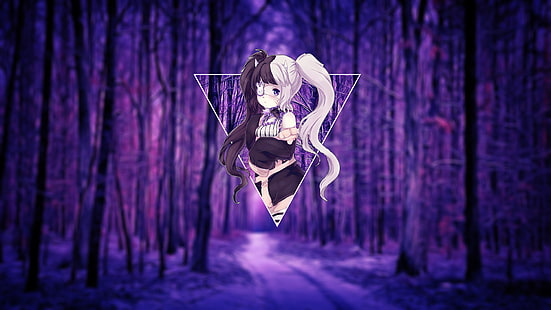 HD wallpaper: anime, anime girls, purple background, white hair, black hair  | Wallpaper Flare