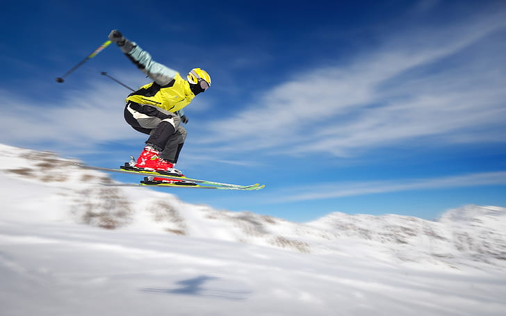 Skiing, Sport, Athlete, Outdoors, yellow and black ski jacket, HD wallpaper