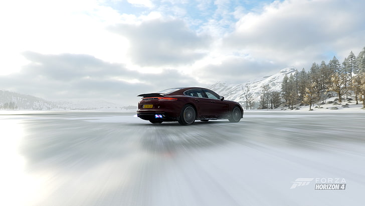 Porsche, Forza Horizon 4, frozen lake, video games, car, mode of transportation