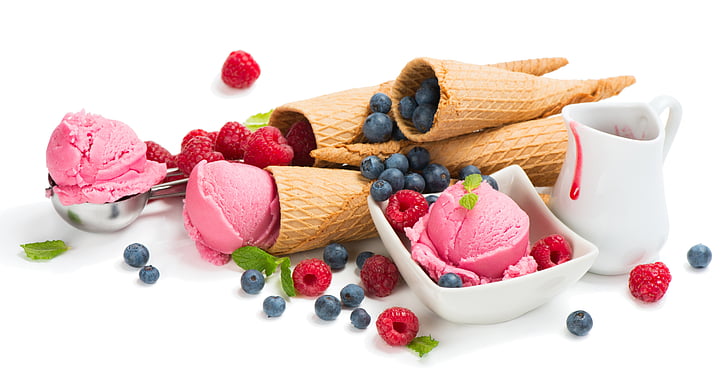 Food, Ice Cream, Berry, Blueberry, Fruit, Raspberry, Still Life, HD wallpaper
