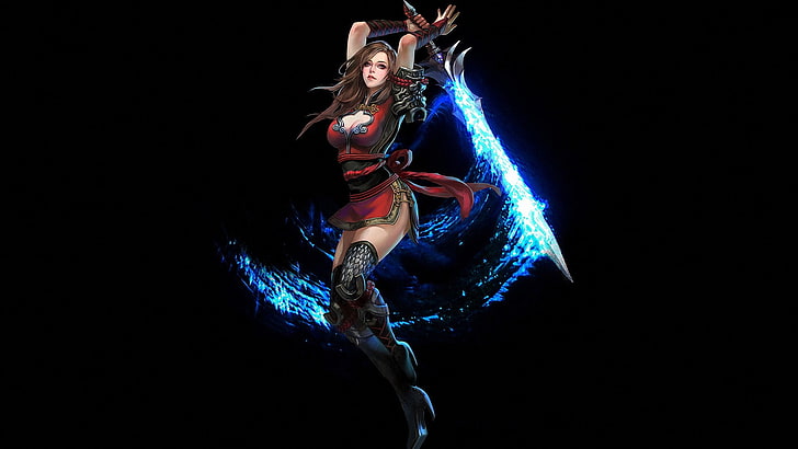 female character illustration, fantasy art, sword, one person