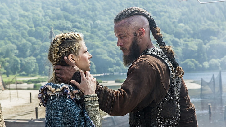 couple about to kiss, Vikings (TV series), Ragnar Lodbrok, Lagertha Lothbrok, HD wallpaper