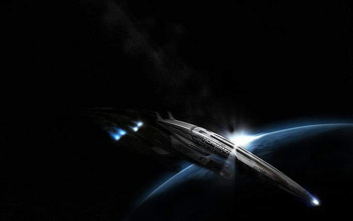 Mass Effect Normandy Spaceship Black HD, video games, HD wallpaper