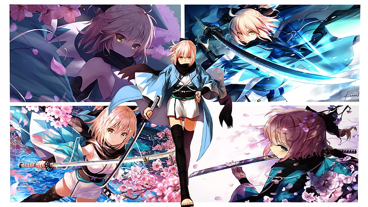 Sakura Saber, Fate Series, Fate/Grand Order, girls with swords