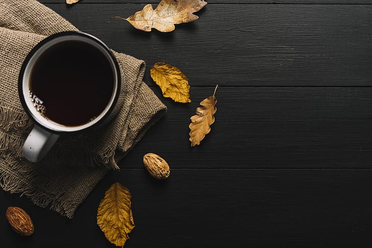 autumn, leaves, background, tree, coffee, colorful, mug, Cup, HD wallpaper
