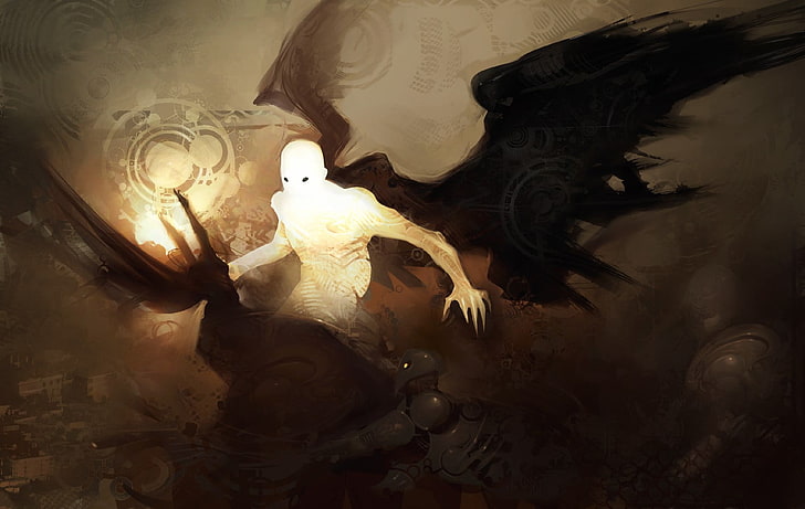 white winged demon illustration, fantasy art, wings, digital art