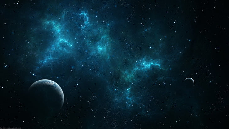 space wallpaper, stars, galaxy, planet, Moon, space art, astronomy