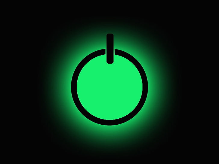 power icon, power buttons, green, simple background, glowing, HD wallpaper