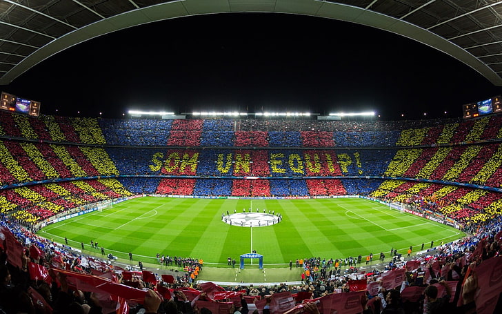 soccer stadium, FC Barcelona, arena, crowd, group of people, sport, HD wallpaper