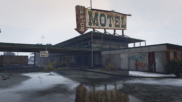 motel signage, Grand Theft Auto V, video games, architecture