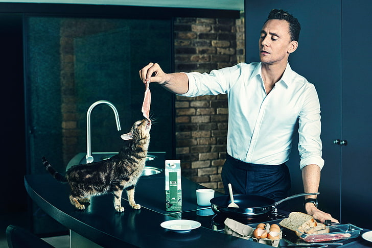 Tom Hiddleston, photoshoot, 2015, ShortList, domestic animals, HD wallpaper