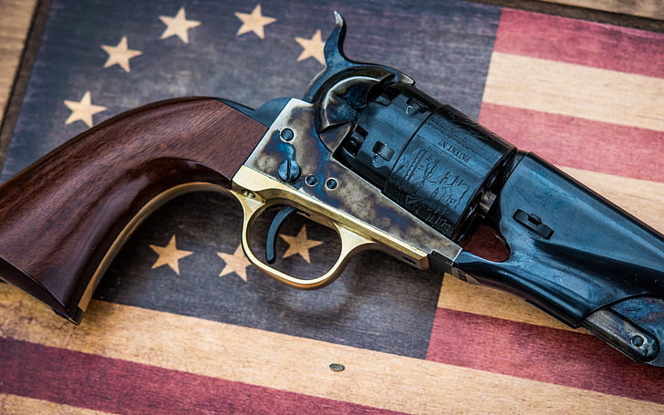 Revolver Handle And Trigger, black and brown revolver gun, War & Army
