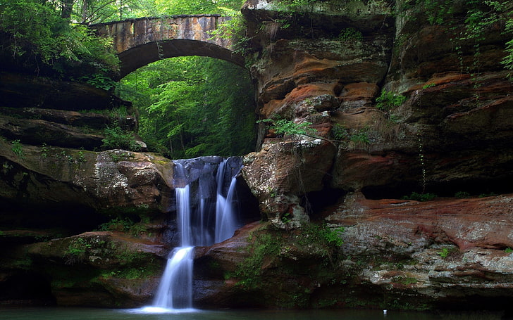 nature, landscape, waterfall, rock, Old Man's Cave, long exposure, HD wallpaper