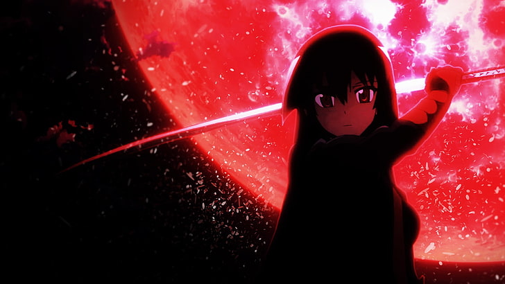 Akame anime girl-Design Desktop Wallpaper, red, one person, women