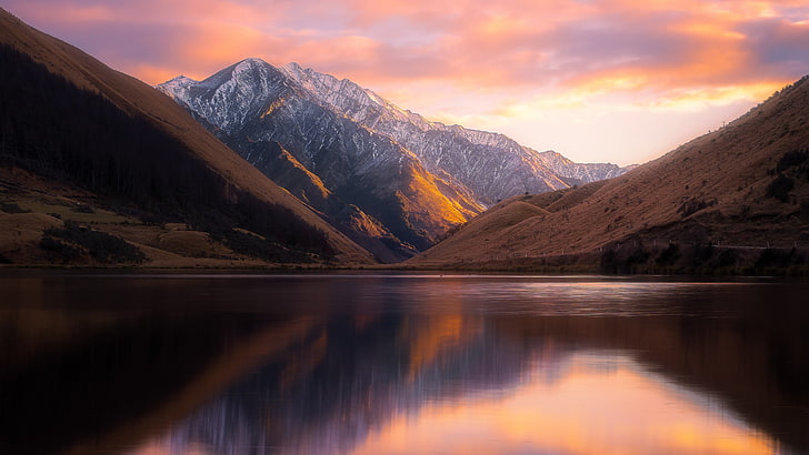 mountain, lake Kirkpatrick, New Zealand, mountains, sunset, nature, HD wallpaper
