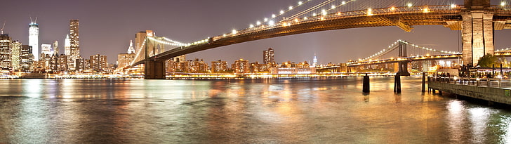 grey bridge, New York City, USA, architecture, night, built structure, HD wallpaper