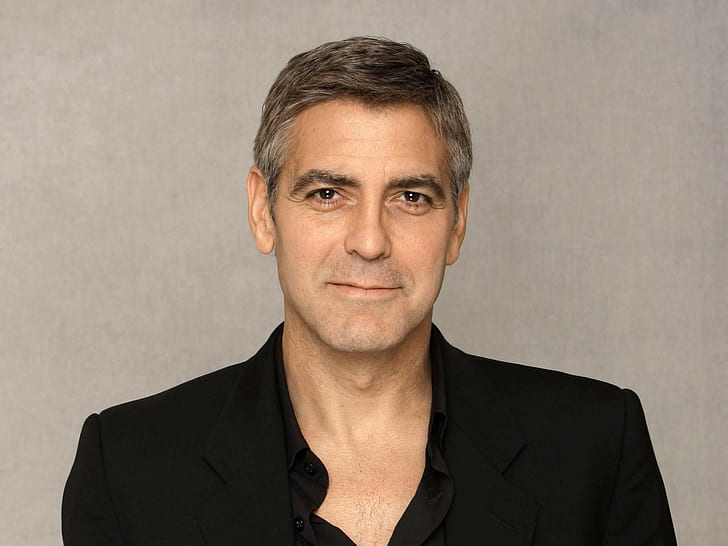 George Clooney, men, actor, portrait, black clothing, smiling, HD wallpaper