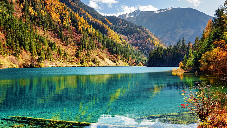 jiuzhaigou, jiuzhaigou nature reserve, mountain lake, min shan mountain range, HD wallpaper