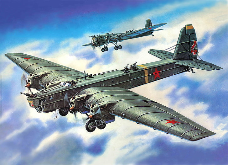 grey war airplane illustration, the plane, art, USSR, bomber