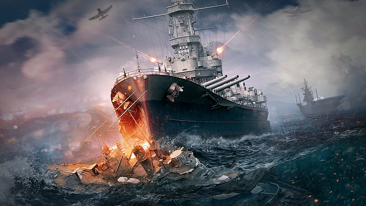 war, ocean battle, World of Warships, HD wallpaper