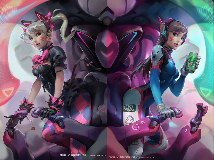 D.Va (Overwatch), digital art, Roburii, representation, pink color, HD wallpaper