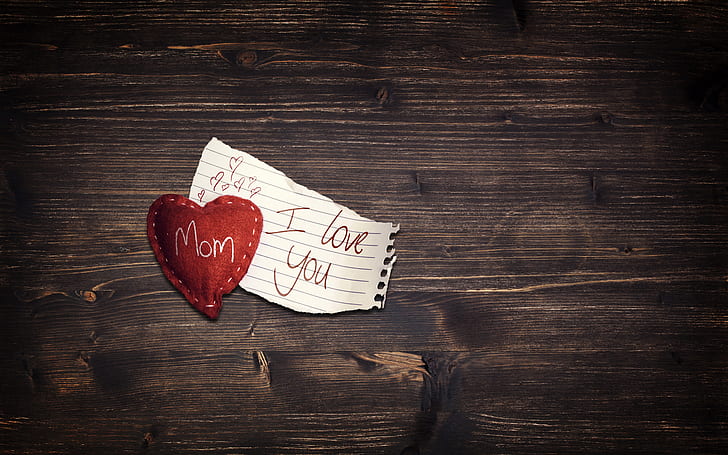 Mother's Day Wood Heart Love Note HD, white lined paper, love/hate, HD wallpaper