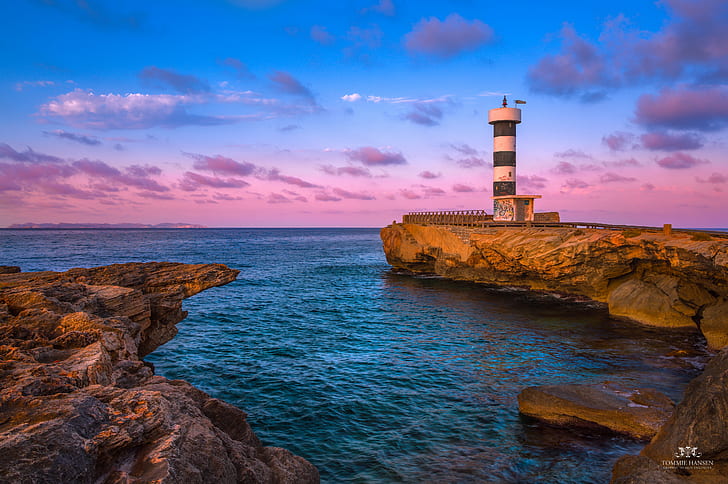 lighthouse on a cliff, mallorca, spain, mallorca, spain, small, HD wallpaper