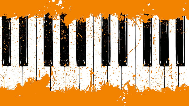 black and white piano keyboard illustration, buttons, texture, HD wallpaper