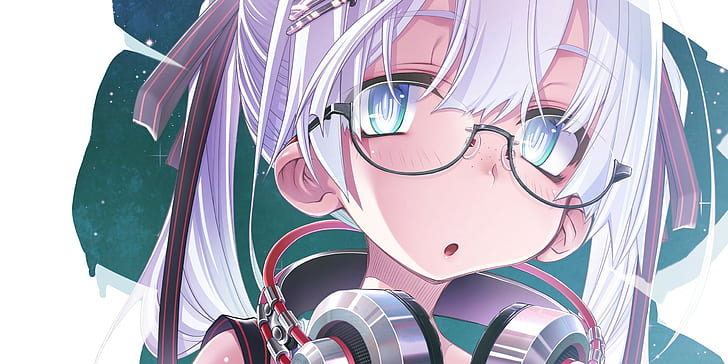 HD wallpaper: anime, anime girls, glasses, headphones, twintails, white  hair | Wallpaper Flare