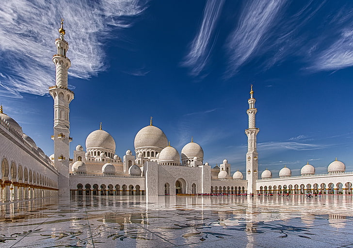 white cathedral, Abu Dhabi, UAE, The Sheikh Zayed Grand mosque, HD wallpaper