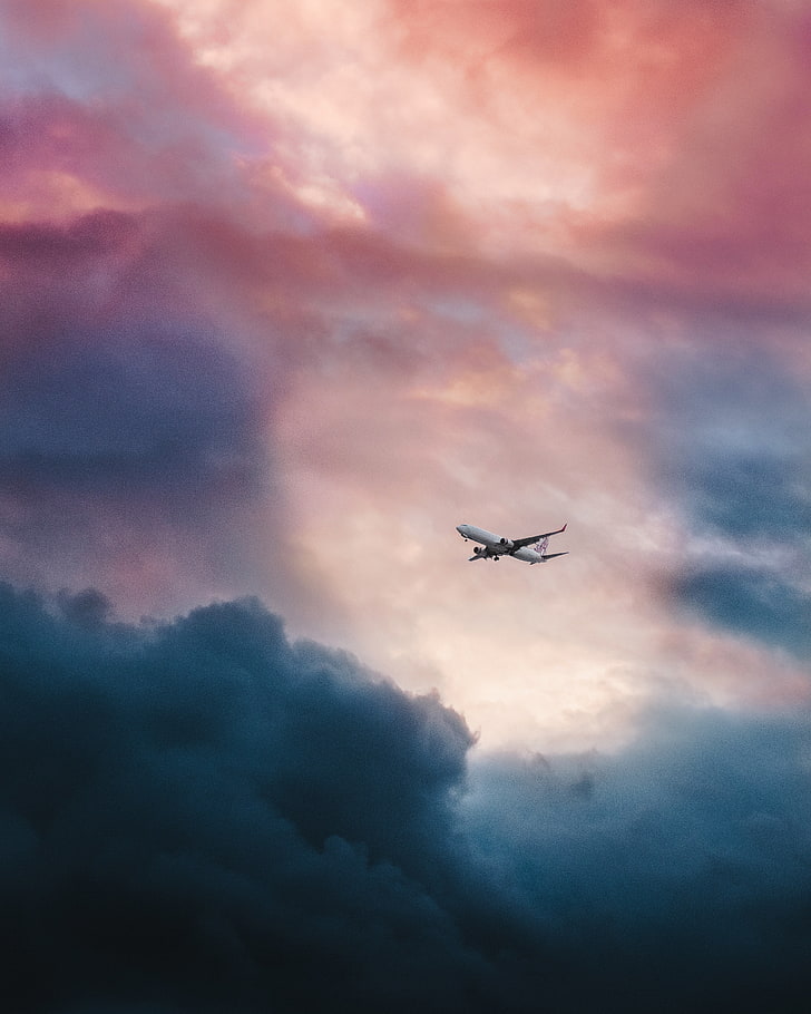 gray airplane, clouds, flight, sky, transportation, flying, air Vehicle