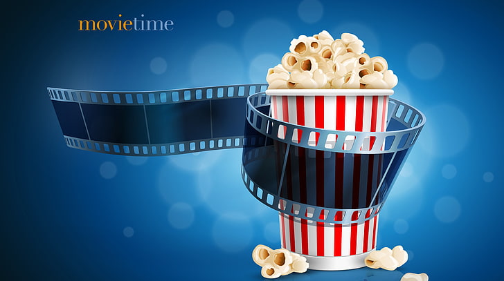 Movie Time, Food and Drink, cinema, popcorn, movietime, blue, HD wallpaper