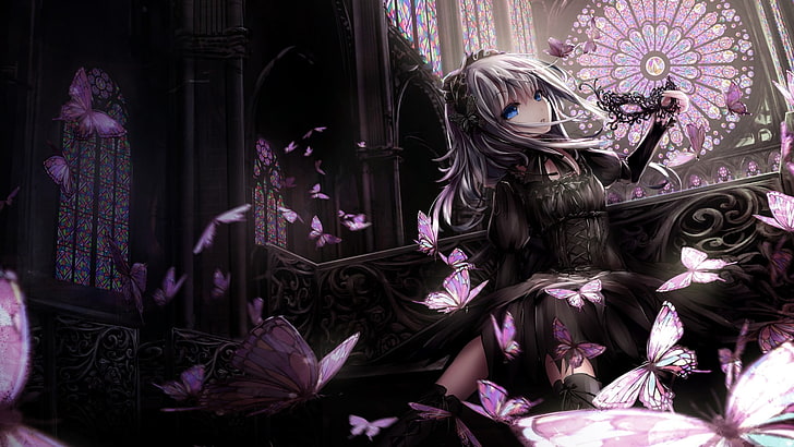 anime girls, artwork, Gothic, flower, human representation HD wallpaper