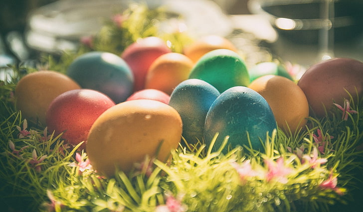 outdoors, eggs, easter eggs, colorful, food, celebration, holiday, HD wallpaper