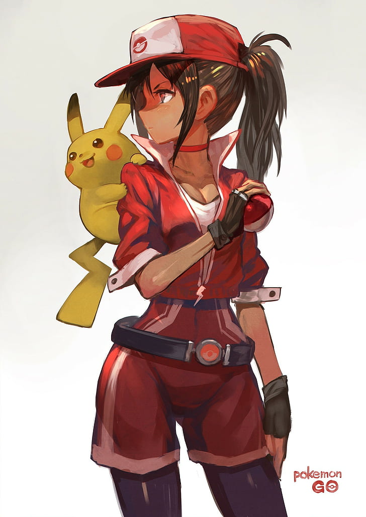 anime girls, Pokémon trainers, Pokemon Go, long hair, Pikachu, HD wallpaper