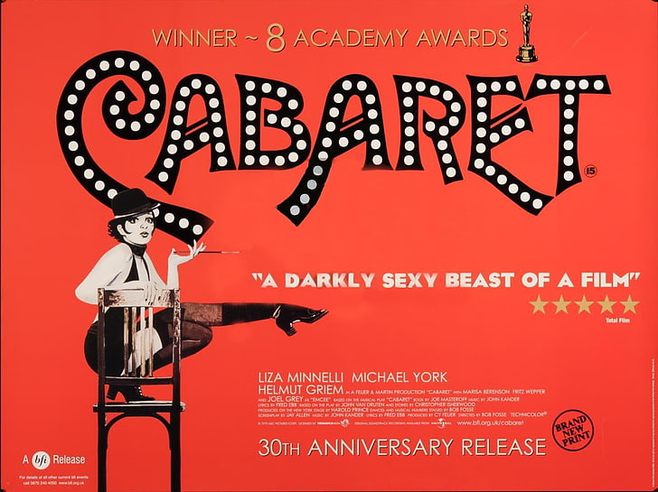 red and black Garage Sale signage, Film posters, Cabaret, Bob Fosse